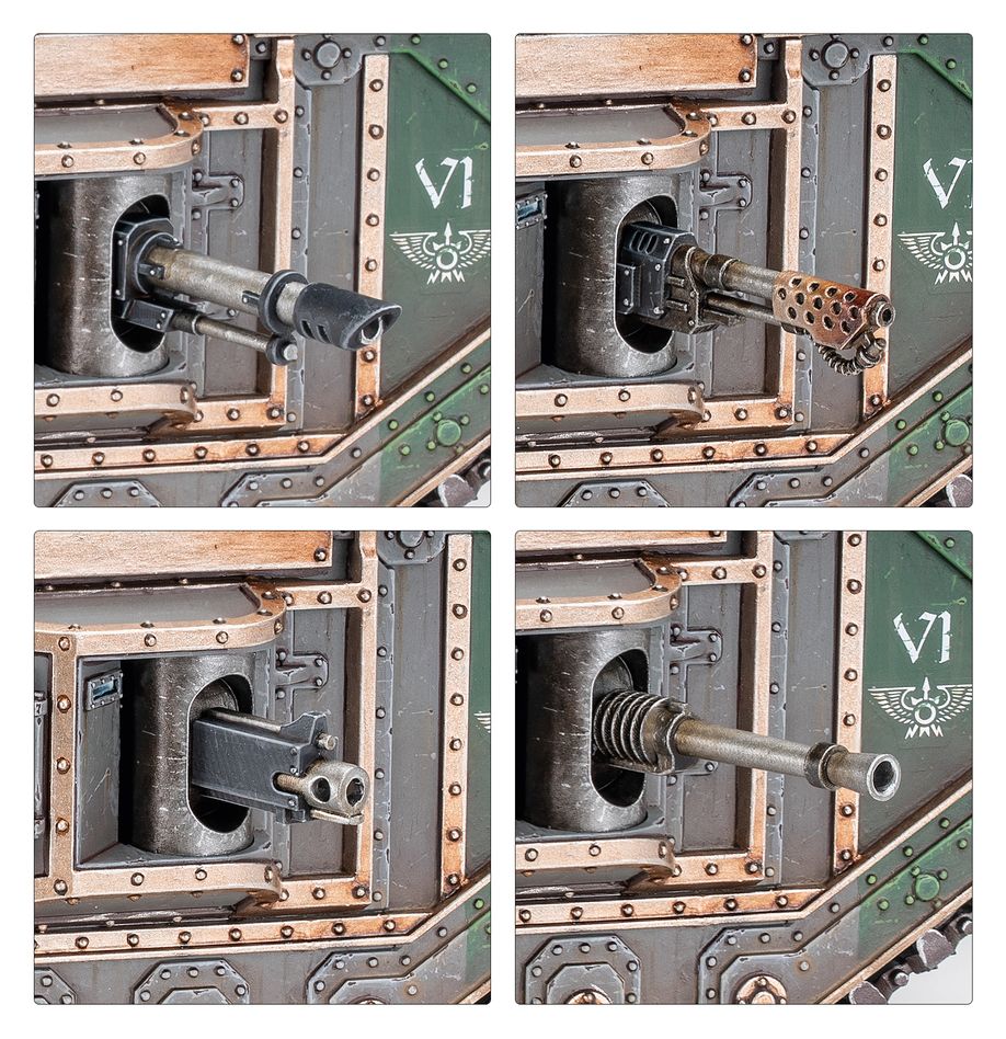 Close-ups of alternative sponson weapon options on the painted Valdor Tank Destroyer