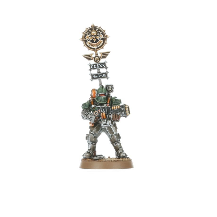 Painted Veletaris Storm Section trooper carrying a tall Solar Auxilia standard