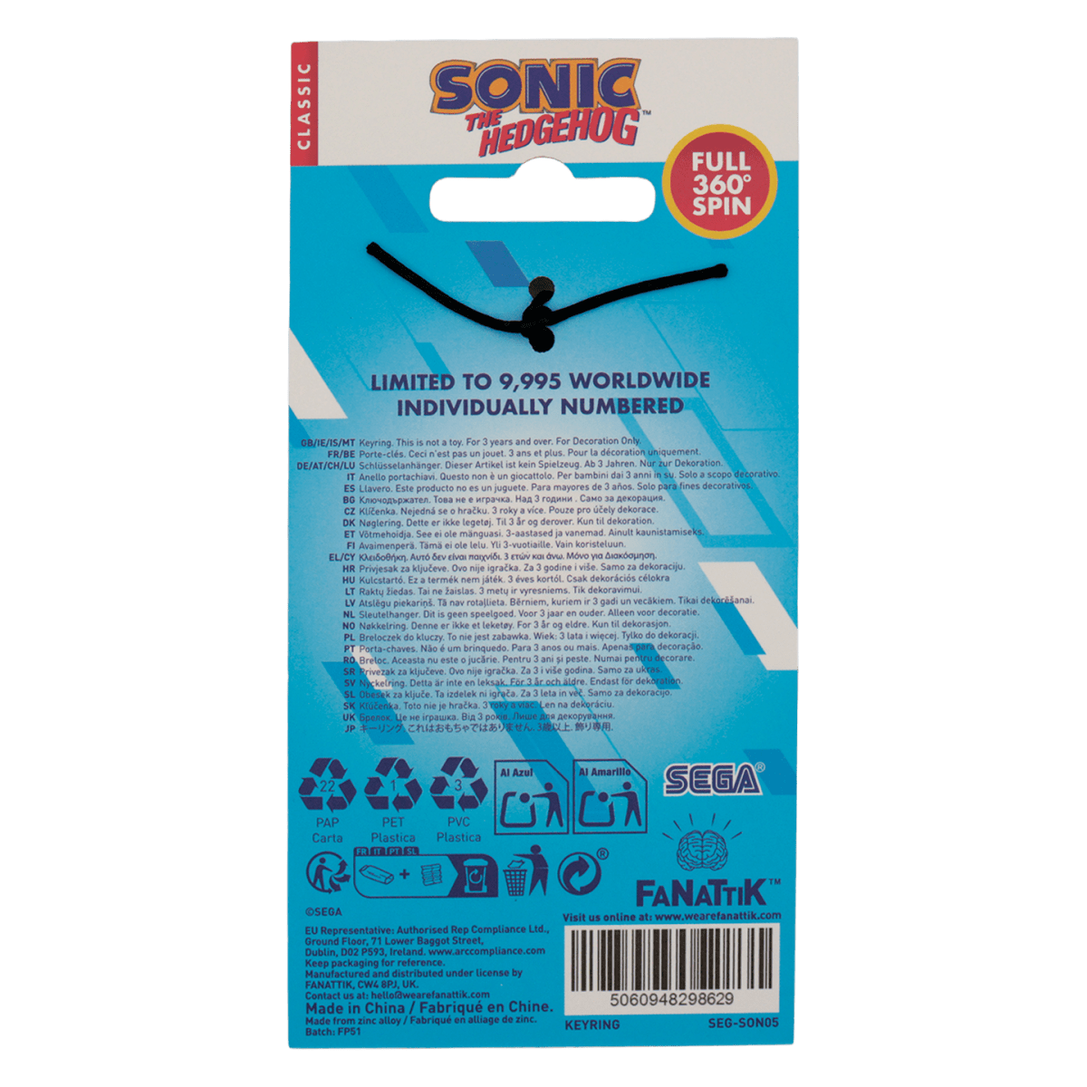 Sonic The Hedgehog – Spinning Keyring - Loaded Dice