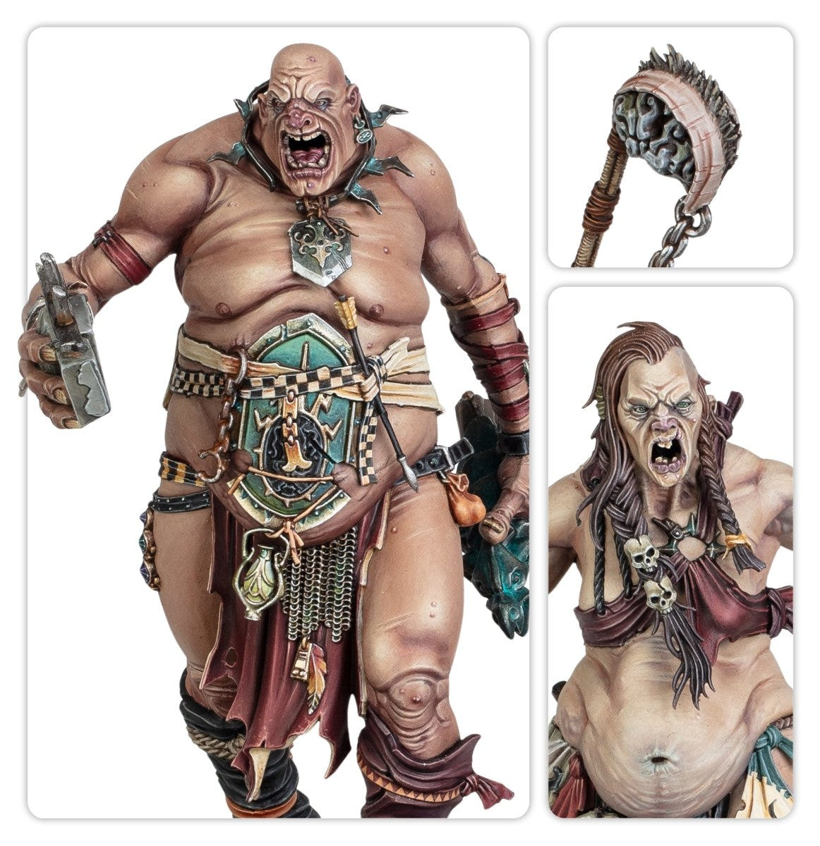 Close-ups of a painted Sons of Behemat gargant's belly, club and bellowing face