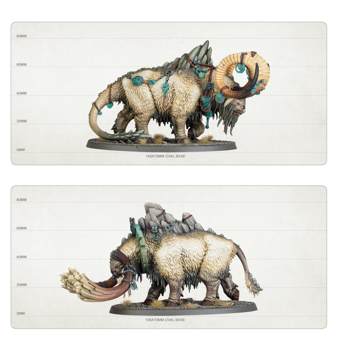 Ancient Ghyroch size guide, two beasts on 105mm oval bases