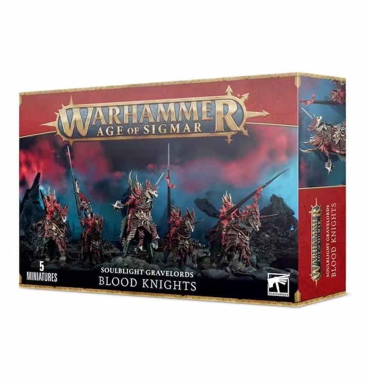 Games Workshop Age of Sigmar Soulblight Gravelords Blood Knights box front, 5 miniatures