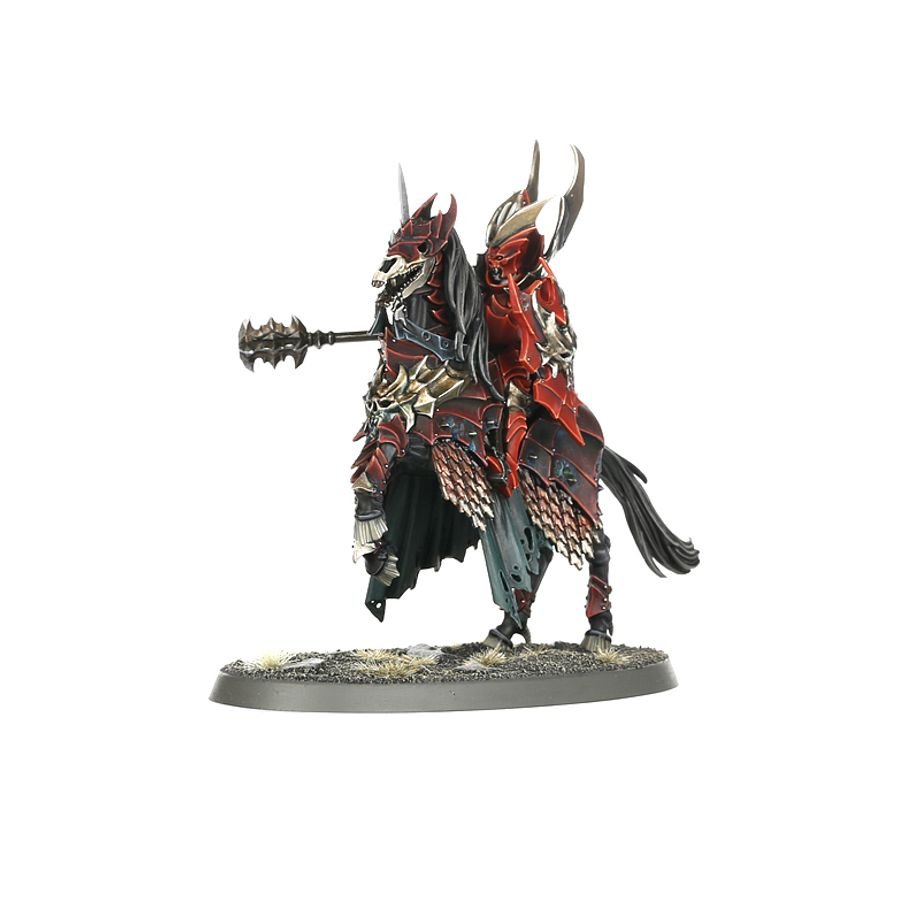 Painted Blood Knights Kastellan with mace and winged armour on an undead nightmare steed