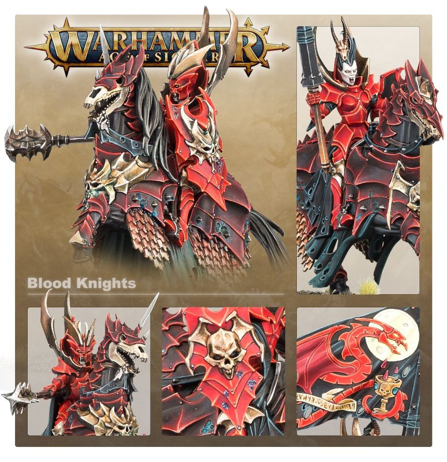 Blood Knights close-ups of the painted Kastellan, armour detail, skull heraldry and banner