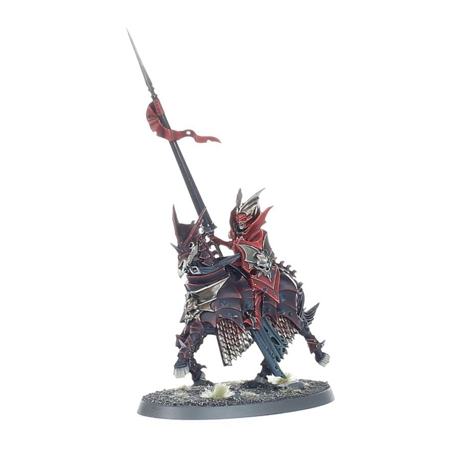 Painted Soulblight Blood Knight charging with a templar lance, side view