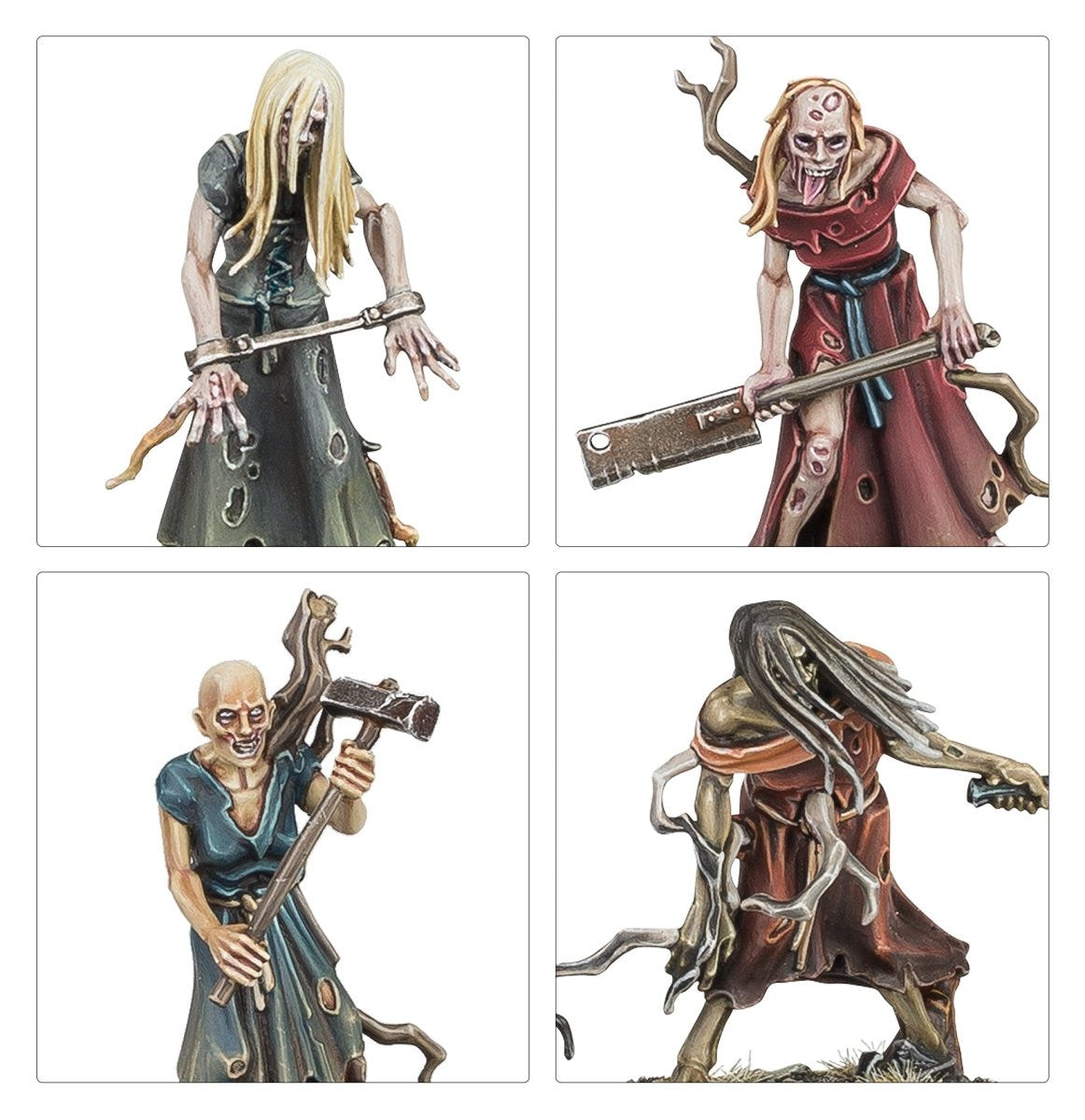 Close-ups of painted Deadwalker Zombies with ragged robes, lantern and shackles