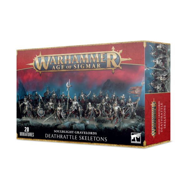 Games Workshop Age of Sigmar Soulblight Gravelords Deathrattle Skeletons box front, 20 miniatures