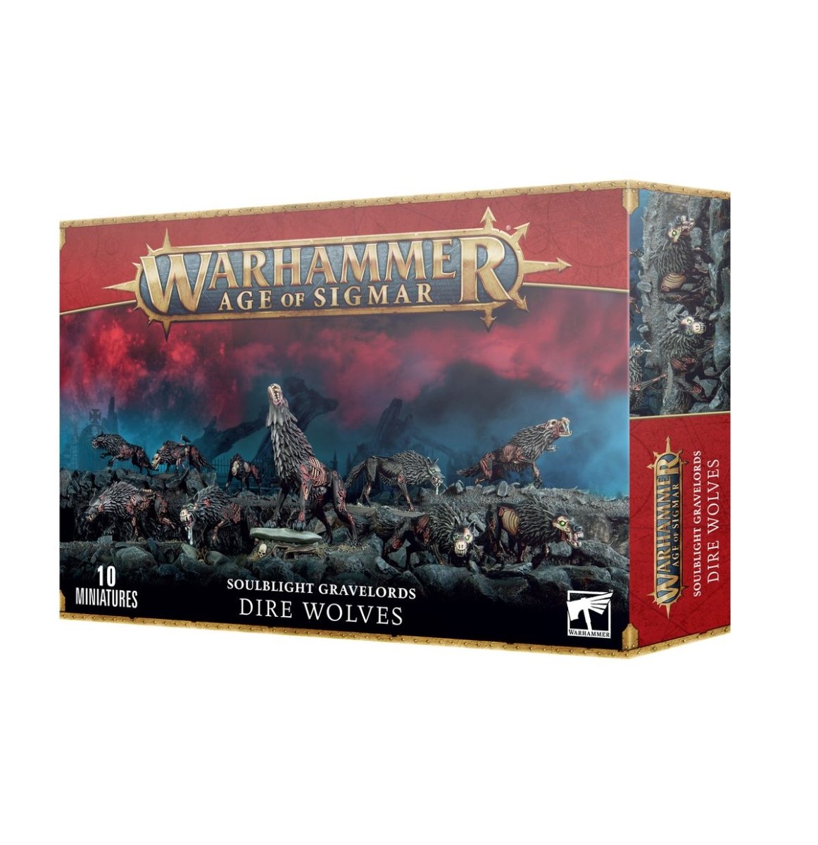 Warhammer Age of Sigmar Soulblight Gravelords Dire Wolves box front, 10 miniatures