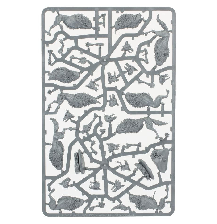 Soulblight Gravelords Dire Wolves unpainted plastic sprue, frame 2 of 2