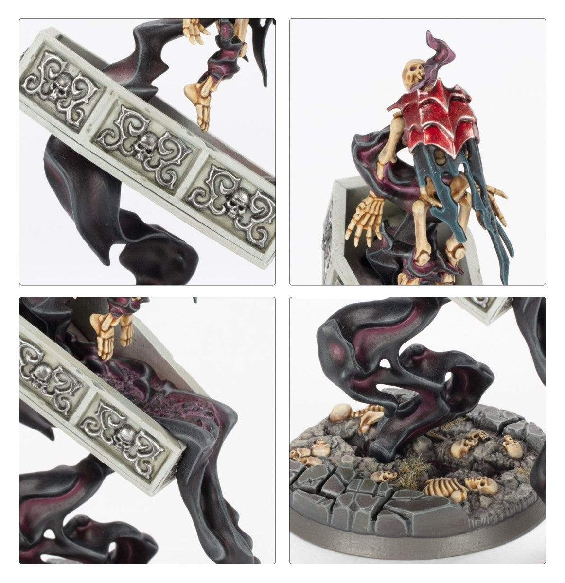 Close-ups of Unholy Reliquary coffin, red-robed skeleton and base