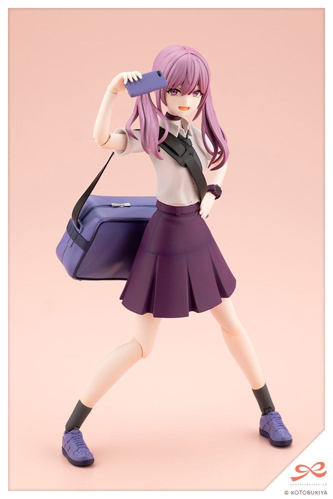 Little Devil Twin Tails kit taking a selfie with a phone, bag over shoulder