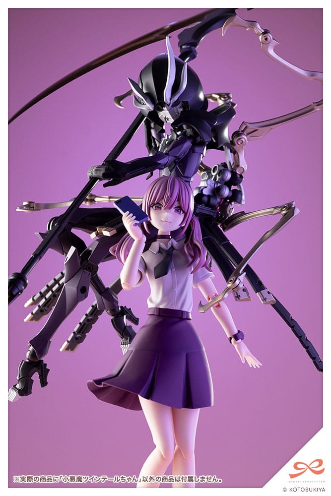 Little Devil Twin Tails kit posed with a separately sold dark mecha kit behind her