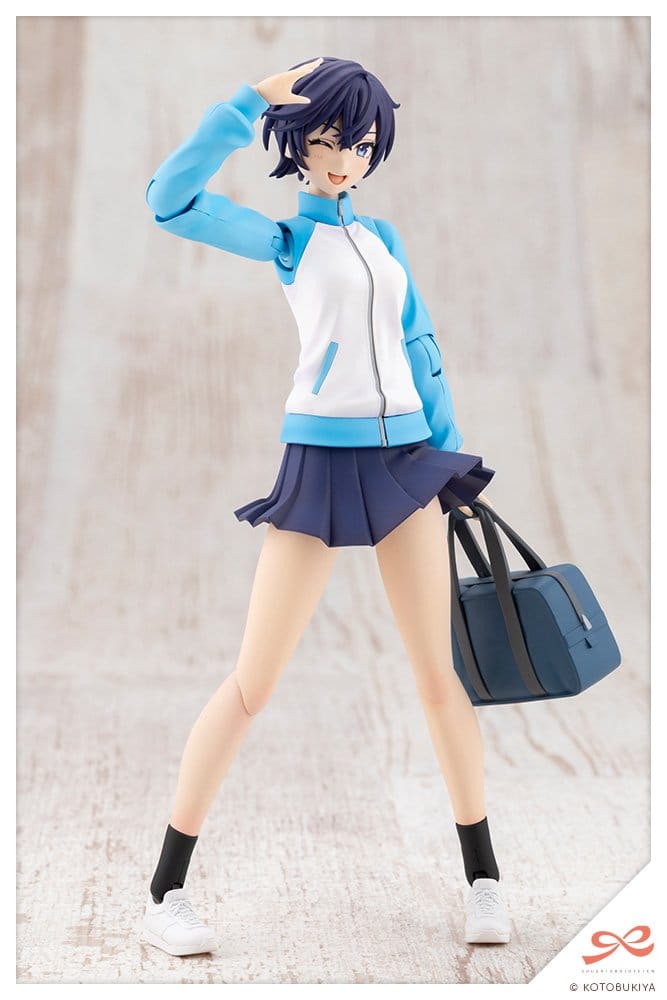 Rui Saotome Touhou High School Tracksuit kit winking with school bag, front view