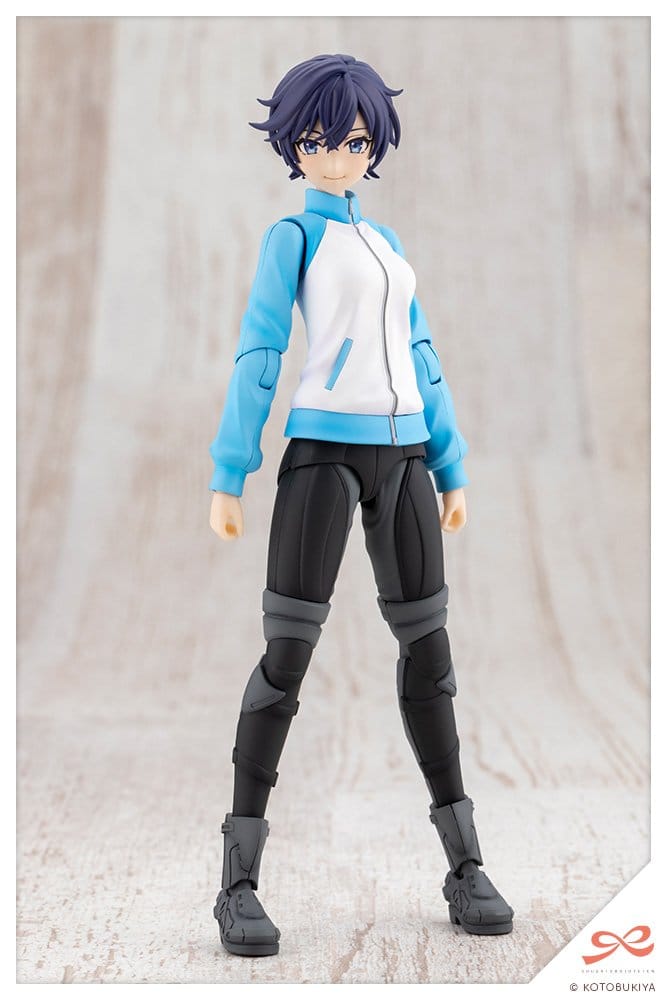 Rui Saotome Tracksuit kit with riding trousers and boots, standing front view