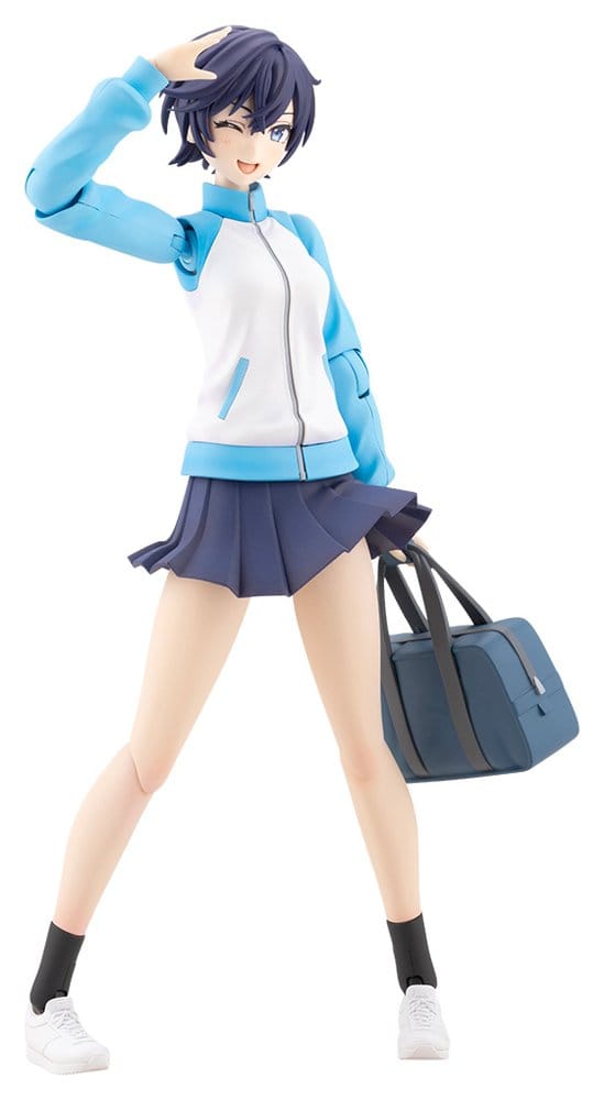 Kotobukiya Sousai Shojo Teien Rui Saotome kit in blue and white tracksuit top with school bag