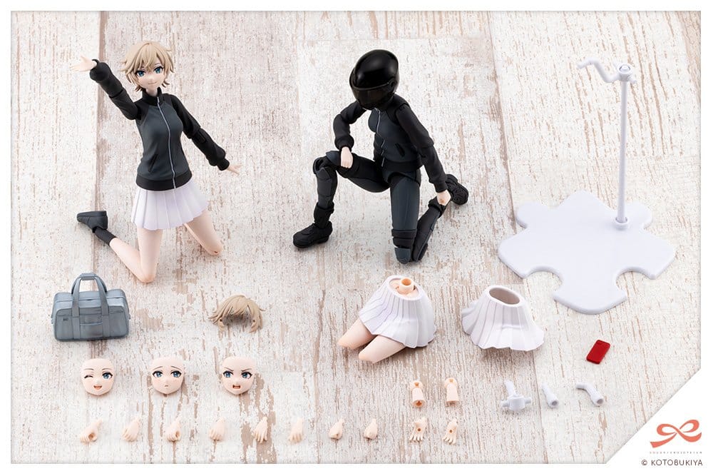Rui Saotome Midnight Onyx kit contents laid out with helmet body, faces, skirts and hands
