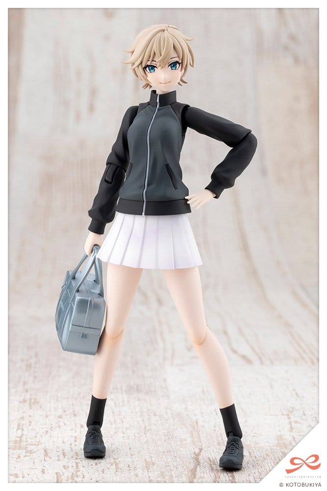 Kotobukiya Sousai Shojo Teien Rui Saotome Midnight Onyx kit in black tracksuit top holding a school bag