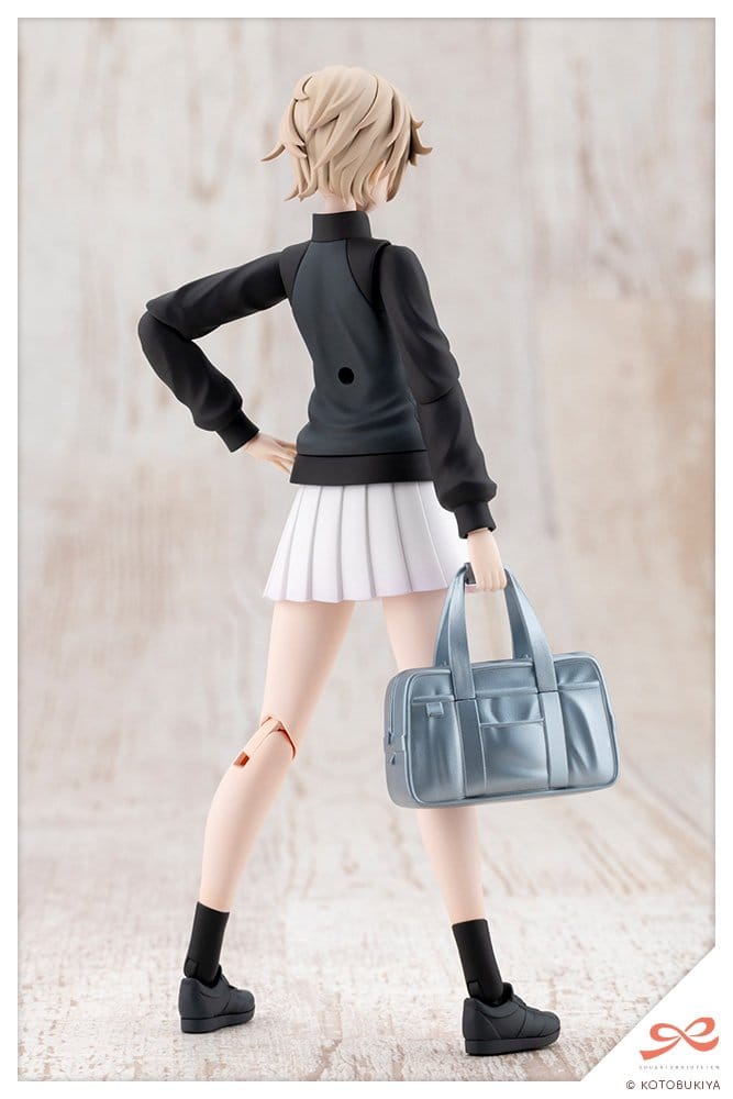 Rui Saotome Tracksuit Midnight Onyx rear three-quarter view with school bag and pleated skirt