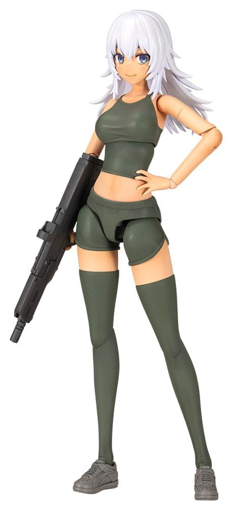 Kotobukiya Sousai Shojo Teien Training Wolf kit in green loungewear holding an assault rifle