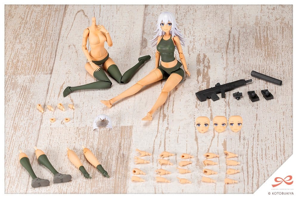Sousai Shojo Teien Training Wolf full contents laid out with faces, hands and rifle