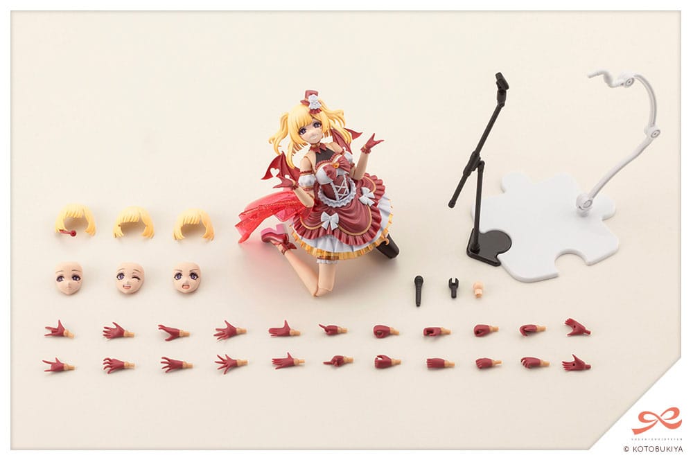 Yue Kisaragi Strawberry Moon kit contents laid out with faces, hands and mic stand