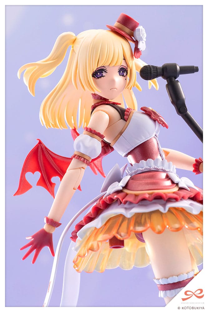 Close-up of Yue Kisaragi Strawberry Moon face and blonde twin tails beside microphone