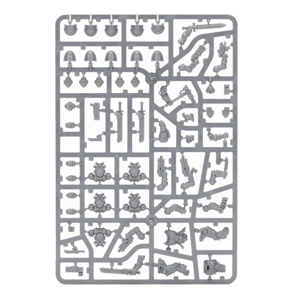 Space Marines Assault Intercessors unpainted plastic sprue, frame 1 of 2