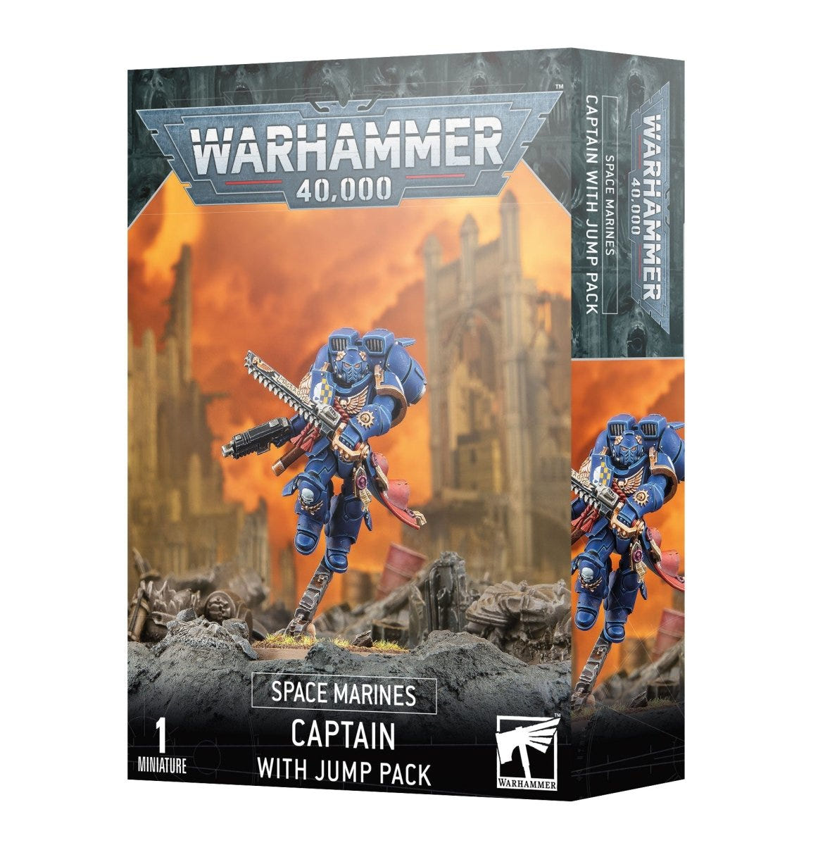 Front of the Games Workshop Captain with Jump Pack box, 1 Citadel miniature