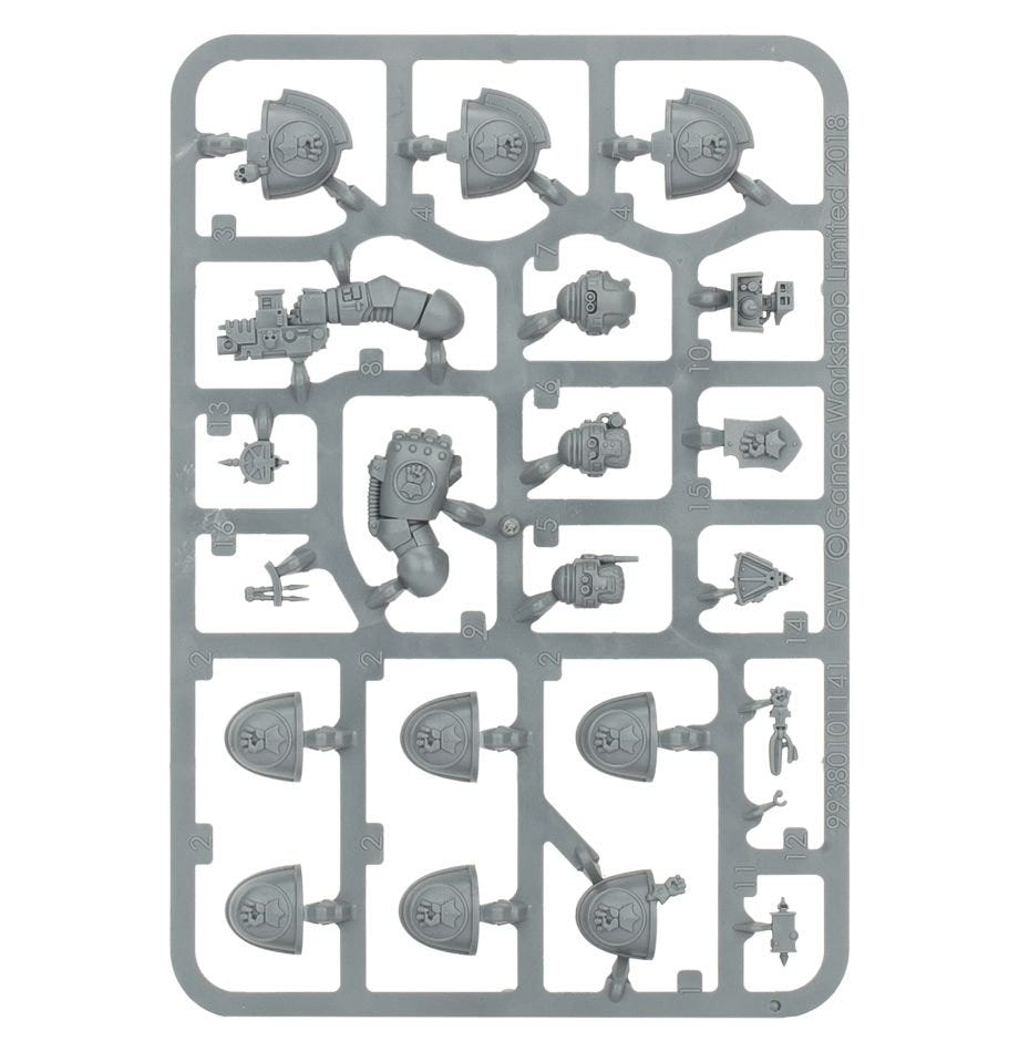 Imperial Fists Primaris Upgrades unpainted plastic sprue, frame 1 of 2