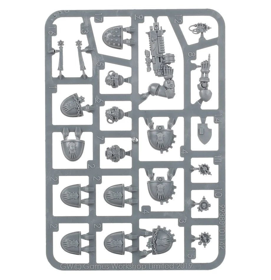 Iron Hands Primaris Upgrades unpainted plastic sprue, frame 1 of 2