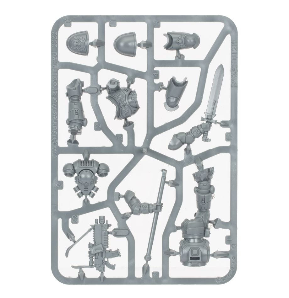 Space Marines Primaris Ancient unpainted plastic sprue, frame 1 of 2