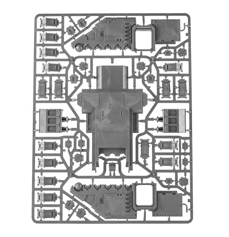 Space Marines Primaris Repulsor unpainted plastic sprue, frame 1 of 3