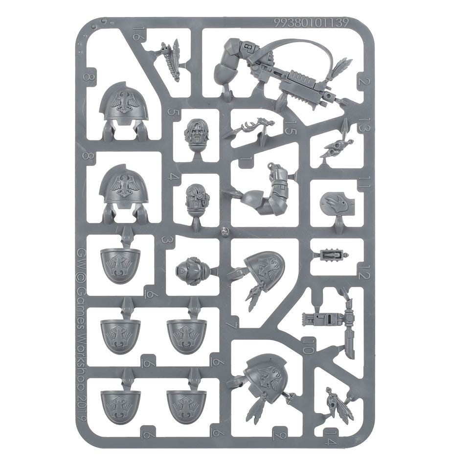 Raven Guard Primaris Upgrades unpainted plastic sprue, one of two identical frames
