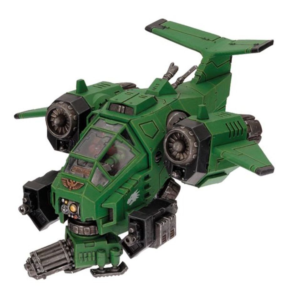 Space Marines flyer from the kit painted in green, assembled as a Stormtalon Gunship