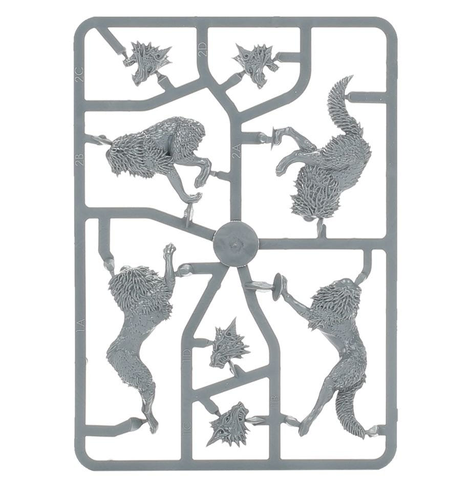 Space Wolves Fenrisian Wolves unpainted plastic sprue, frame 1 of 3, with wolf bodies and heads