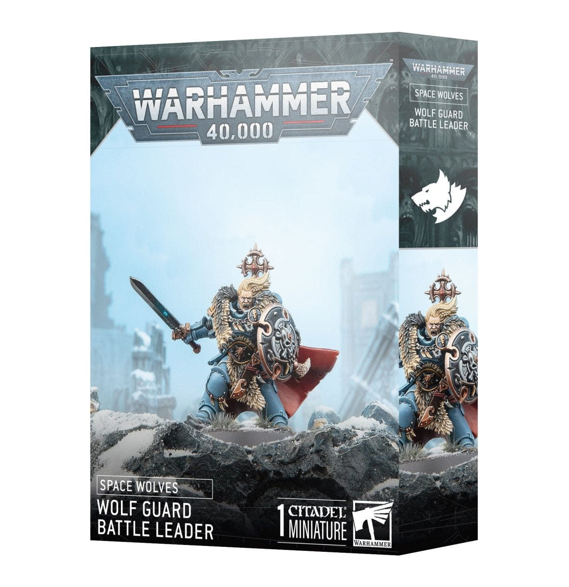 Games Workshop Space Wolves Wolf Guard Battle Leader box front with the fur-cloaked commander