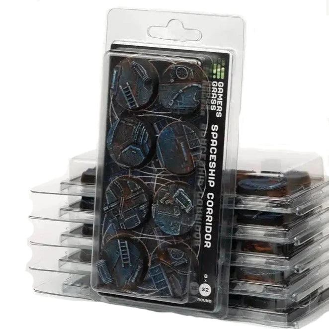 Gamers Grass Battle Ready Bases - Spaceship Corridor Round 32mm (x8) - Loaded Dice
