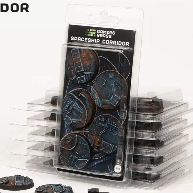 Gamers Grass Battle Ready Bases Spaceship Corridor Round 40mm (x5) - Loaded Dice