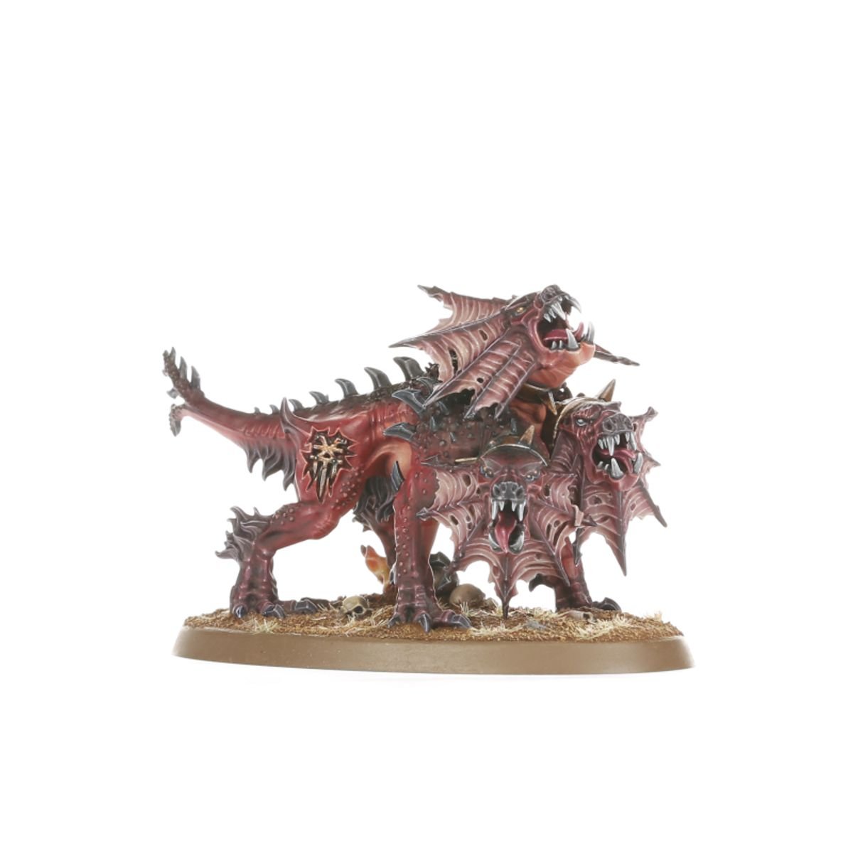 Painted Blades of Khorne multi-headed red daemon hound from Fangs of the Blood God, side view
