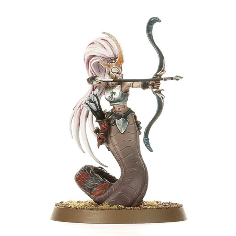 Painted Daughters of Khaine Melusai archer with serpent tail drawing a bow
