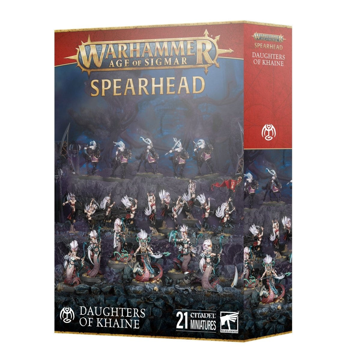 Games Workshop Age of Sigmar Spearhead Daughters of Khaine box front, 21 miniatures