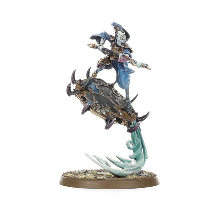 Painted Disciples of Tzeentch sorcerer riding a flying disc with a staff