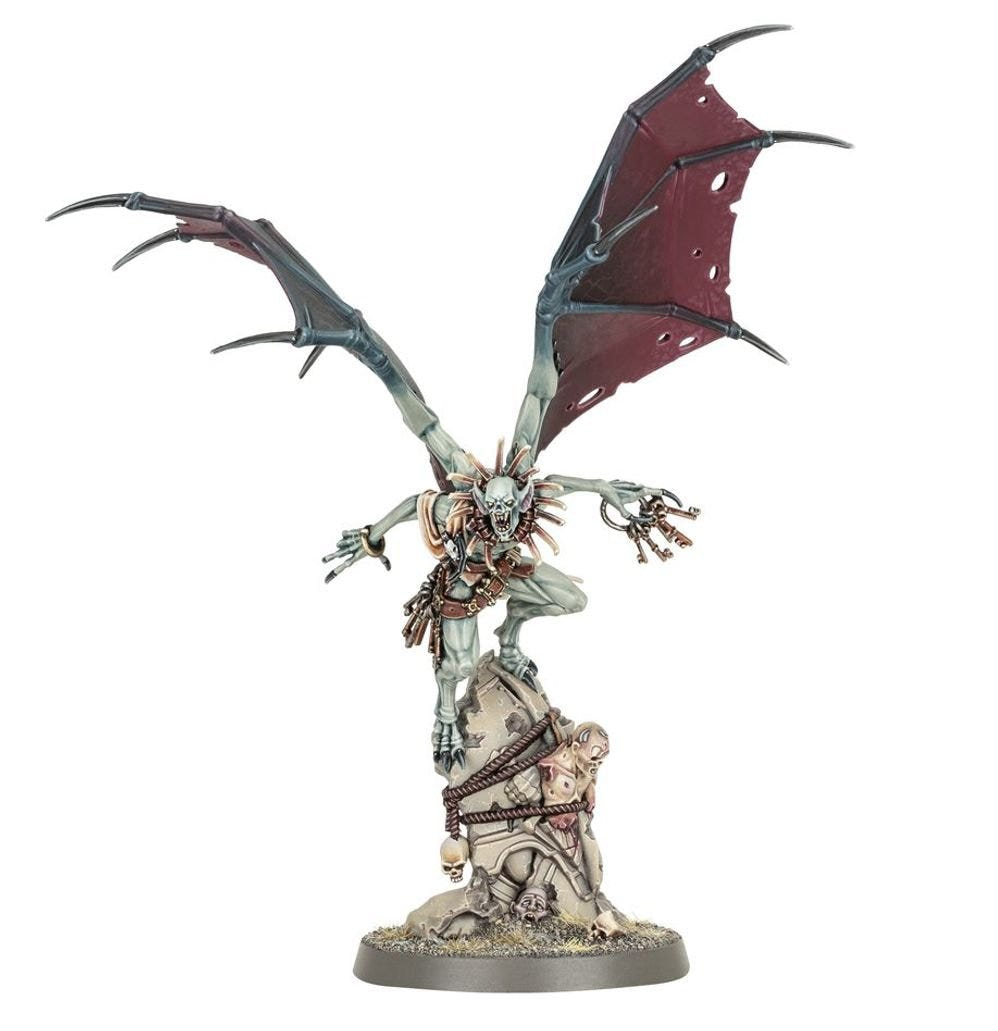 Painted winged vampire leader perched on a ruined pillar from the Flesh-eater Courts Charnel Watch