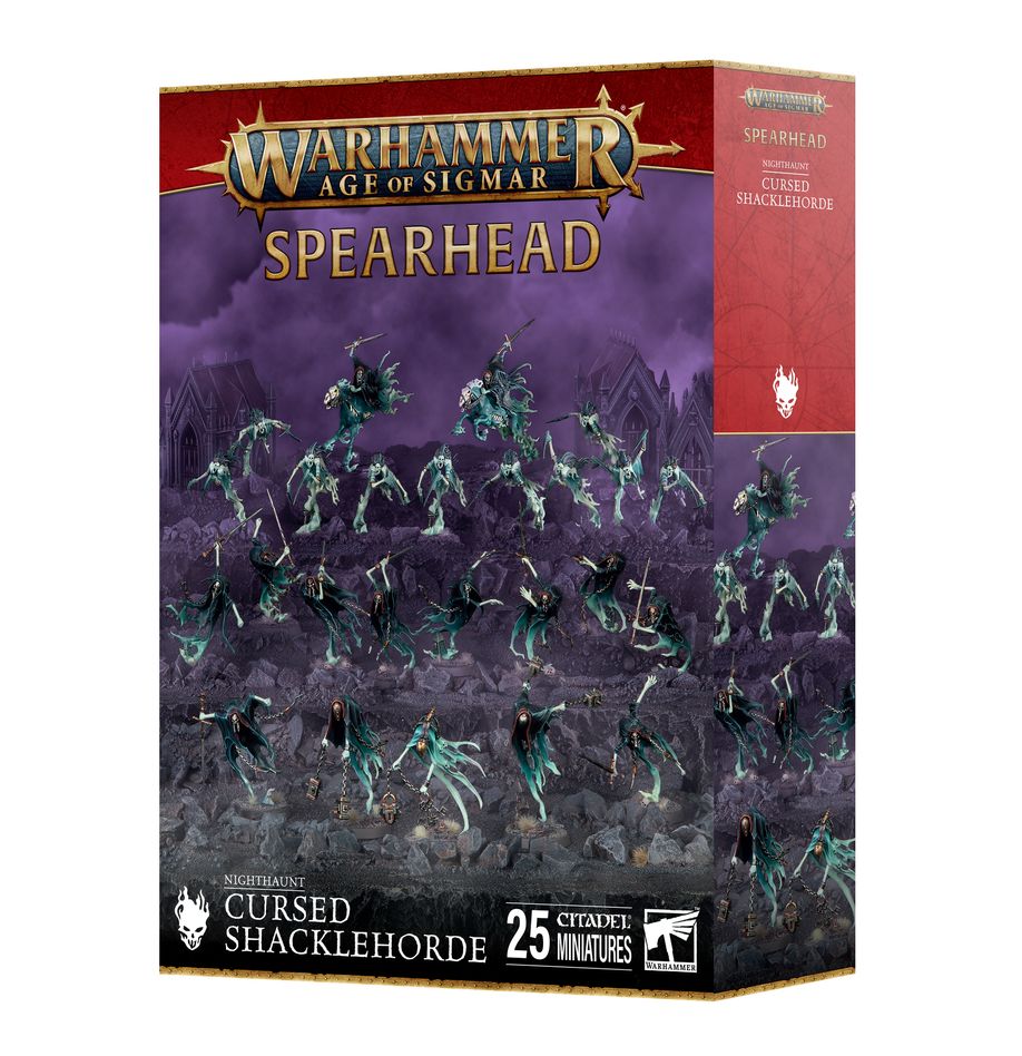 Age of Sigmar Spearhead Nighthaunt Cursed Shacklehorde box front, 25 miniatures