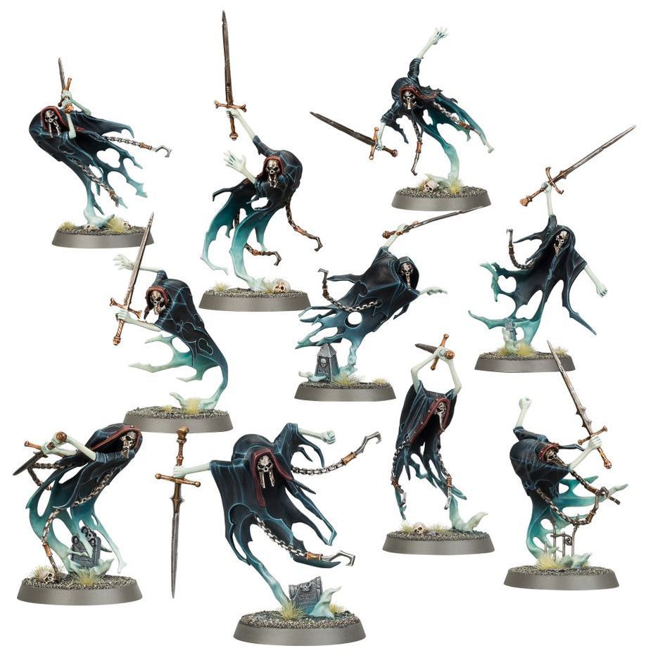 Painted Nighthaunt Bladegheist Revenants unit, hooded spirits with greatswords