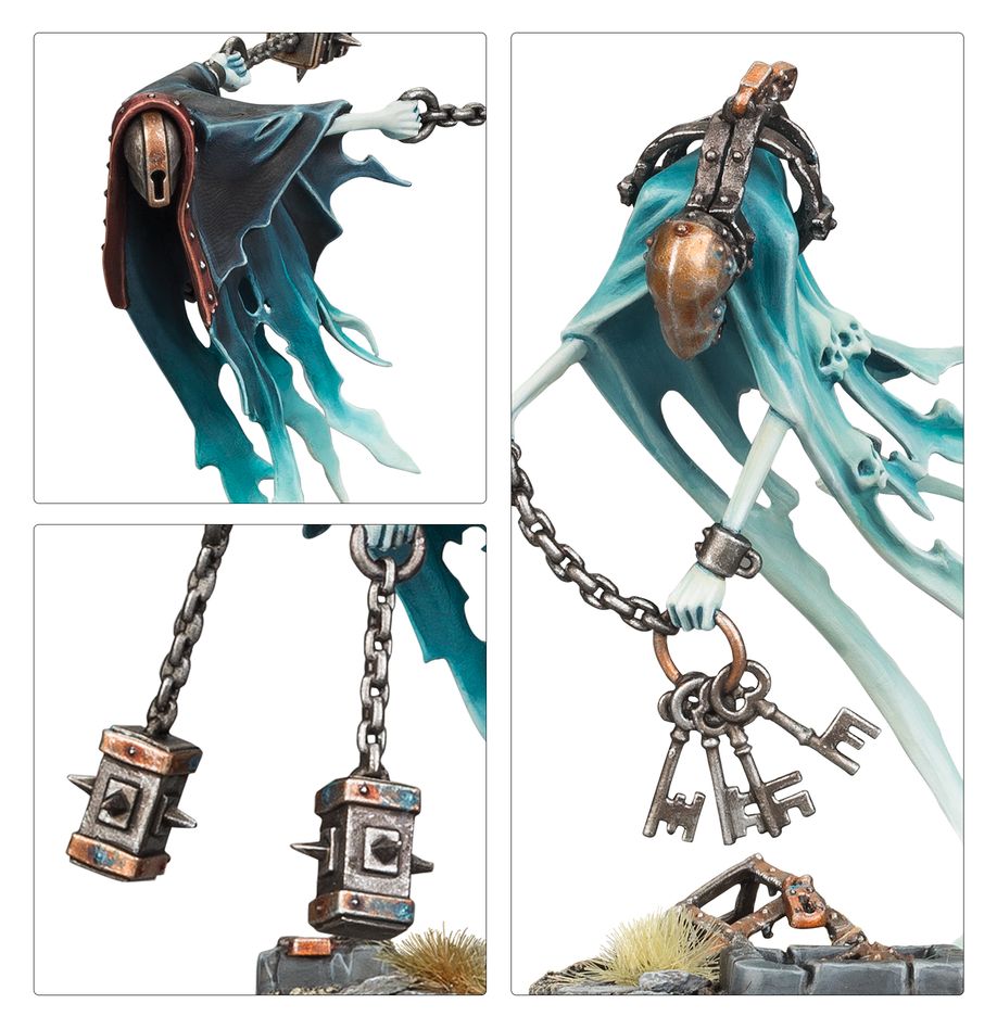 Close-ups of the Spirit Torment's padlock, keys and Chainghast flails