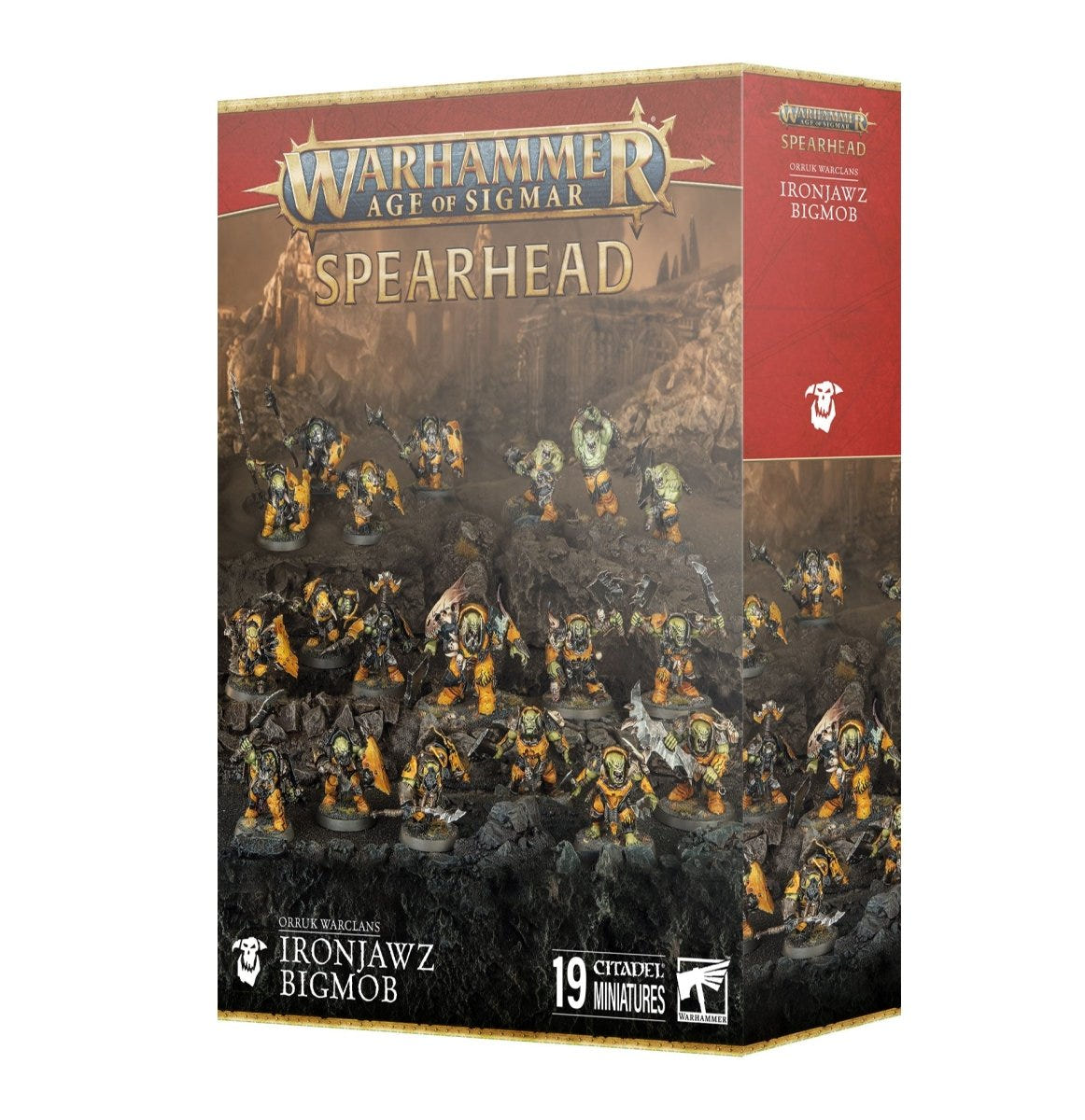 Games Workshop Age of Sigmar Spearhead Ironjawz Bigmob box, 19 miniatures