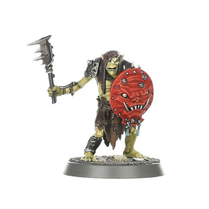 Painted Kruleboyz Gutrippa with spiked blade and red painted shield