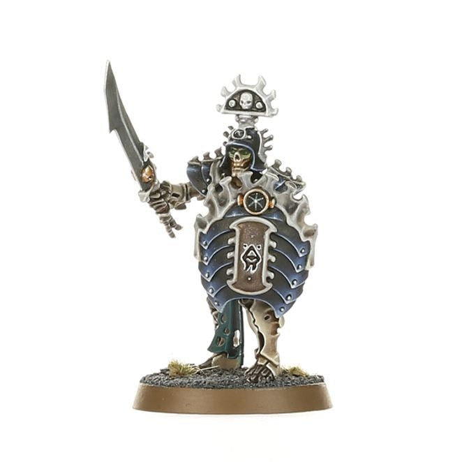Painted Ossiarch Bonereapers infantry warrior with curved blade and shield