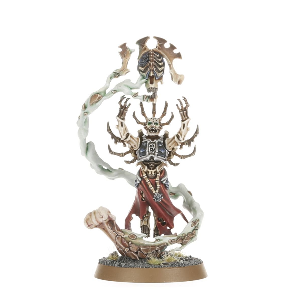Painted Ossiarch Bonereapers Mortisan hero with bone crown surrounded by spectral smoke